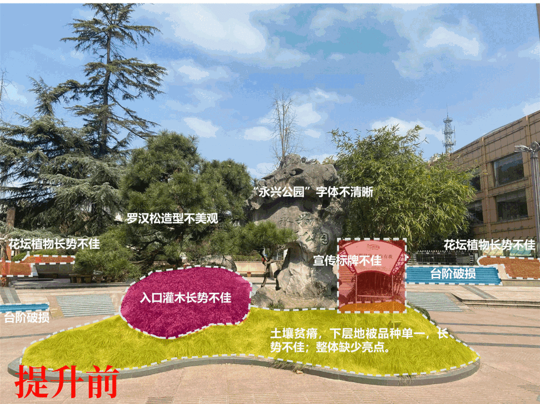 地图中间的石头与花坛