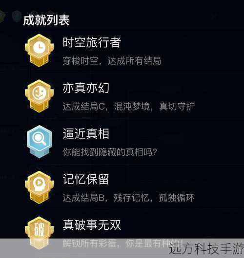 成就列表:完成特定任务或达到特定条件即可解锁成就,成就不仅能够证明你的游戏水平,还可能开启额外的物品获取途径或隐藏内容。