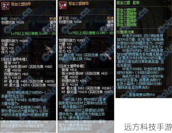 2、防具:选择“暗影战衣”套装,增加物理攻击力、力量、独立攻击等属性,同时提供一定的防御力,确保生存能力。