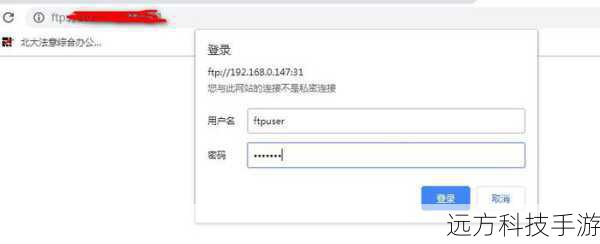 2、在弹出的对话框中,输入FTP服务器的地址(ftp.example.com)和端口号(默认为21),然后点击“下一步”。