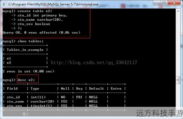3、创建表:通过CREATE TABLE tablename (column1 datatype, column2 datatype,...);创建表结构。