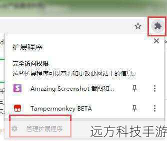 2、点击“管理扩展程序”,查看已安装的扩展。