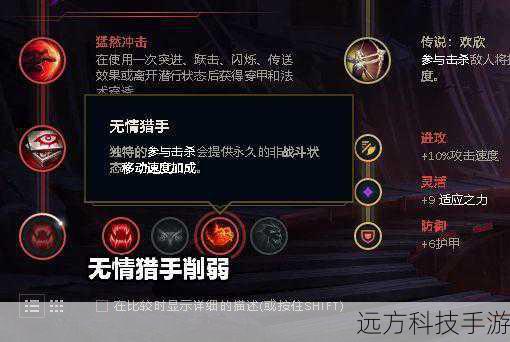 无情猎手:提升追杀和逃脱能力,适用于巨树的高机动性需求。