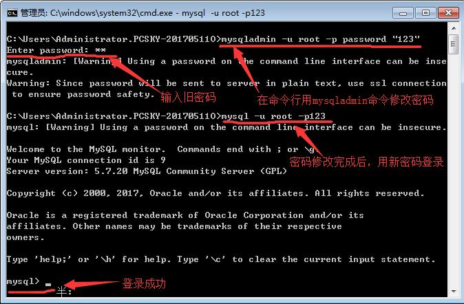更改MySQL根用户密码需要通过命令行执行以下操作：