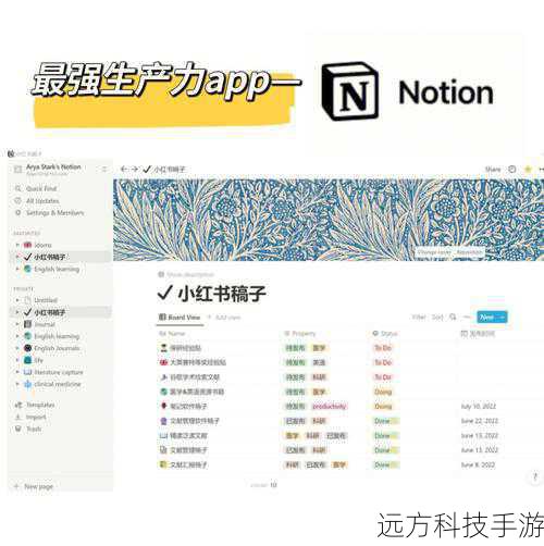 亮点:Notion不仅仅是一个备忘录,它更像是一个私人数字花园,集笔记、数据库、看板、日历等多种功能于一体,你可以轻松创建无限层级的页面和子页面,用块(Blocks)的形式组织你的信息,无论是待办事项、项目规划还是学习笔记,都能找到最适合的呈现方式。