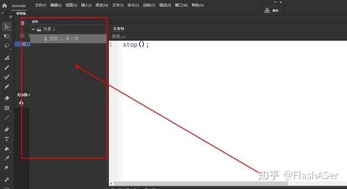 2、添加动作脚本:在按钮上右键选择“添加动作”或直接在动作面板中添加以下代码: